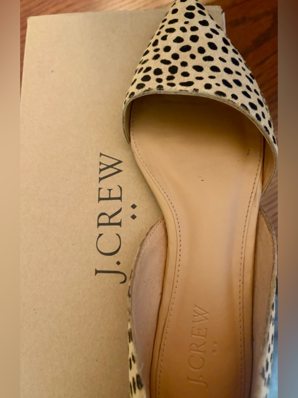 J Crew Spot Dot Zoe Calf Hair D’Orsay Flats - Tan/Black, Size 7. - Picture 11 of 12
